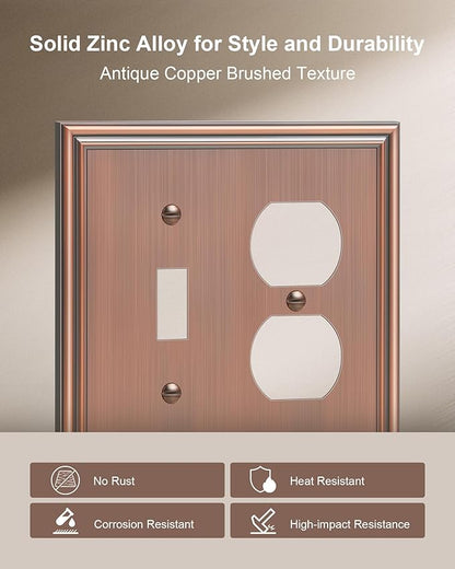 2-Pack Combo Toggle/Duplex Light Switch Cover Plate, Antique Copper Wall Outlet Cover Plate, Decorative Wall Receptacle Cover for Electrical Outlets, Light Switch, Durable Solid Zinc Alloy