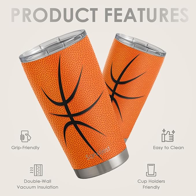 SANDJEST Basketball Tumbler 20oz Stainless Steel Insulated, Travel Coffee Cup - Image 2