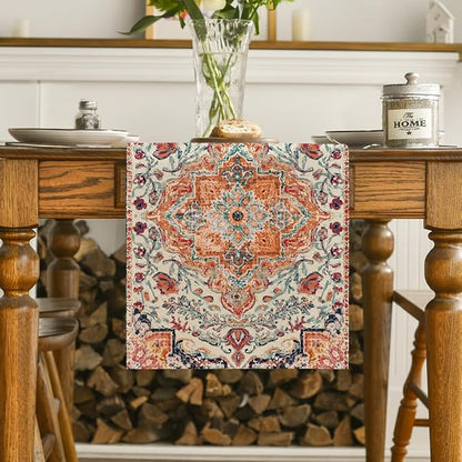 Artoid Mode Boho Bohemia Style Orange Table Runner, Country Rustic Farmhouse - Image 2