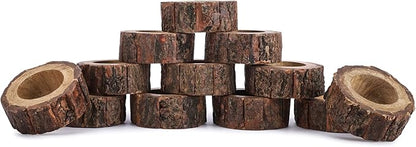 Ajuny Napkin Rings Wooden Set of 12 Handmade 1.5 Inch Decorative Round Shaped Holders with Bark Edge Natural Design for Table Dining Parties Special Occasions Kitchen & Home Decor Gift