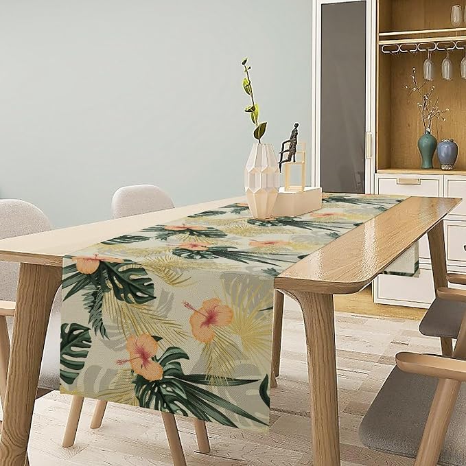 Tropical Leaves Table Runner Retro Boho Palms Tree Flower Hawaii Jungle - Image 2