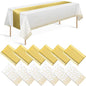 12 Pack White and Gold Tablecloth and Table Runner Set Party Decorations by Zachely