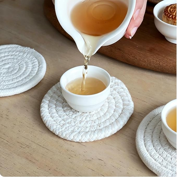 Coasters Set of 8, Cotton Woven, 4.3 inches, - Image 6