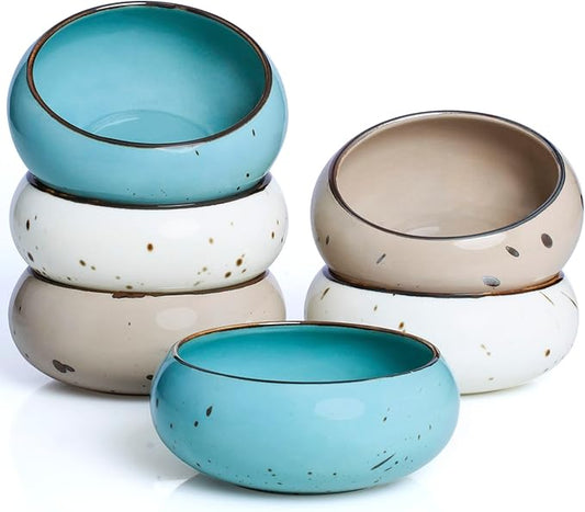 Small Hand Craft Dessert Bowls - 13.5oz, Set of 6 - Microwave, Oven, Dishwasher Safe, Ice Cream,Soup,Snacks, Rice, Cereal, Chili, Side Dishes, Dips, Ideal Gift - Natural Assorted Color