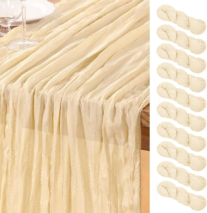 DeZerlor Beige Cheesecloth Table Runners 10 Pack Summer Boho Runners | by DeZerlor