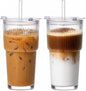 20oz Iced Coffee Cups with Lids, Glass Coffee Cups with Lids and Straws | Clear by VA1KENE
