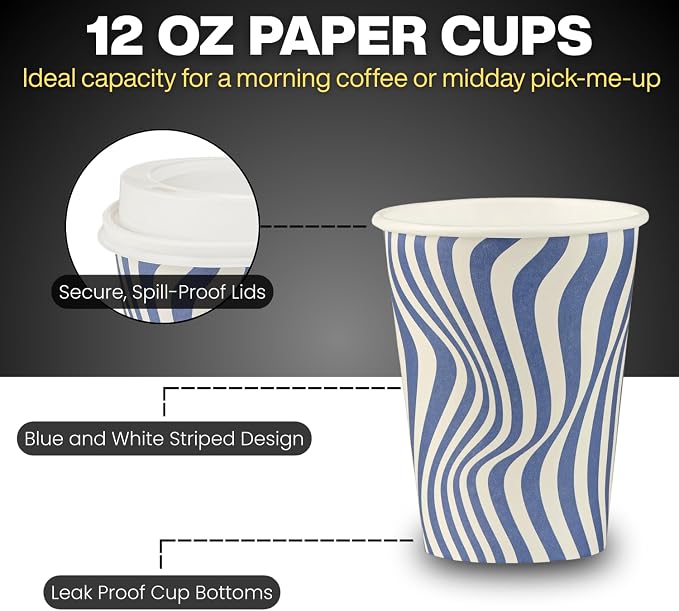 Disposable Coffee Cups with Lids, To Go Paper Hot Cups, Cocoa - Image 6