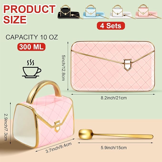 Zubebe 4 Sets Coffee Mug Elegant Handbag Shaped Cup Modern Ceramic Purse Mug - Image 2