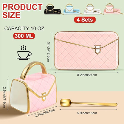 Zubebe 4 Sets Coffee Mug Elegant Handbag Shaped Cup Modern Ceramic Purse Mug - Image 2
