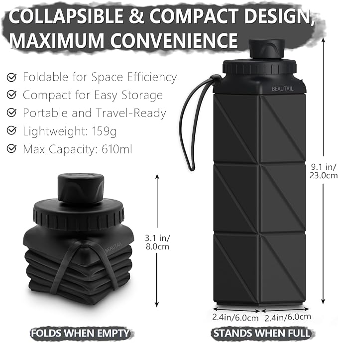 BEAUTAIL Collapsible Water Bottles 21 oz, Silicone Portable Water Bottle | BPA - Image 2