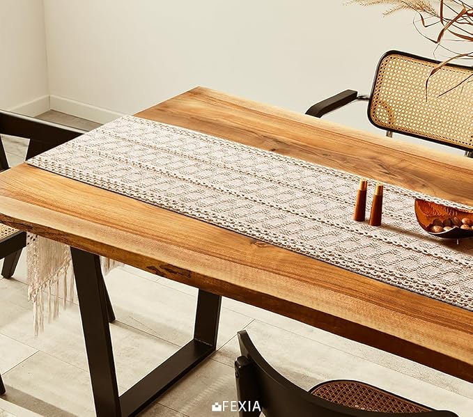 Boho Table Runner with Tassels White - Image 9