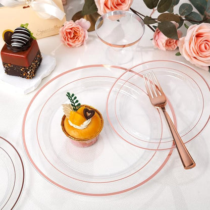 bUCLA 600PCS Clear Rose Gold Plastic Dinnerware Set Disposable - Image 9