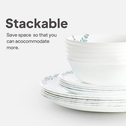 Cello Regal Dinnerware Set of 18 pieces, Service for 6, Chip & Scratch Resistant, Lightweight Round Plates and Bowls Set, Microwave & Dishwasher safe, Opalware Dinner Set, Morning Glory