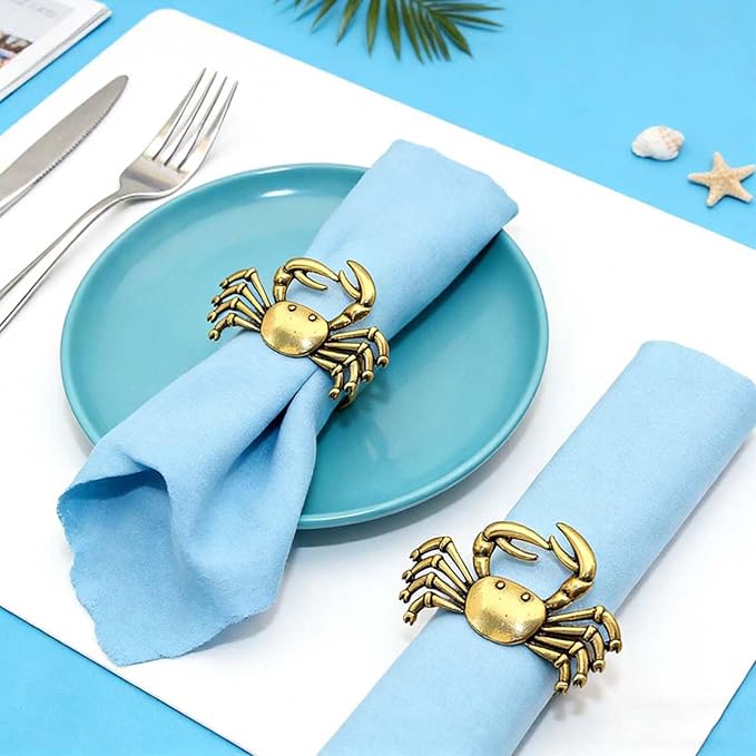 Crab Napkin Rings Set of 12 Vintage Gold Coastal Napkin Holder - Image 2