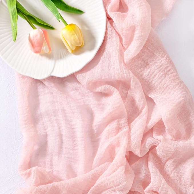 Cheesecloth Table Runner Summer Boho Wedding Shower Party Home Decor | Pink - Image 3