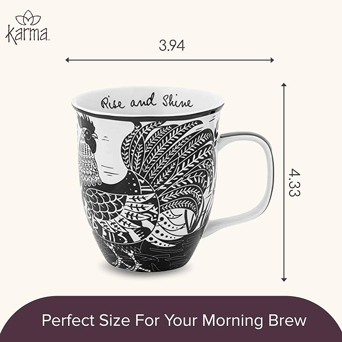 Karma Gifts 14 oz Black and White Boho Mug Rooster - Image 5