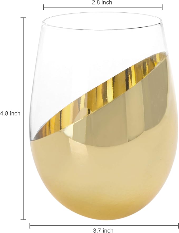 MyGift Luxury Stemless Wine Glasses Gift Set of 4 Modern Brass Accent Barware - Image 4