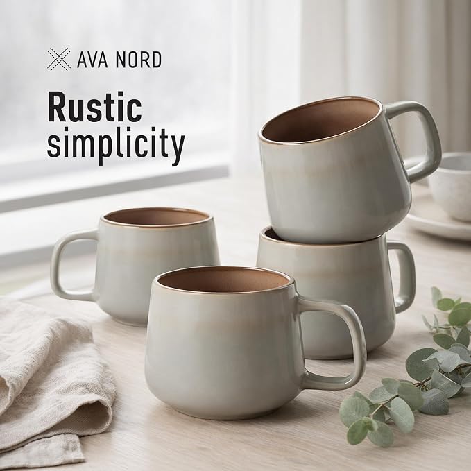 Ava Nord Stoneware Ceramic Coffee Mugs Set of 4 | 12 oz | Sage Ash | Lead-Free - Image 7