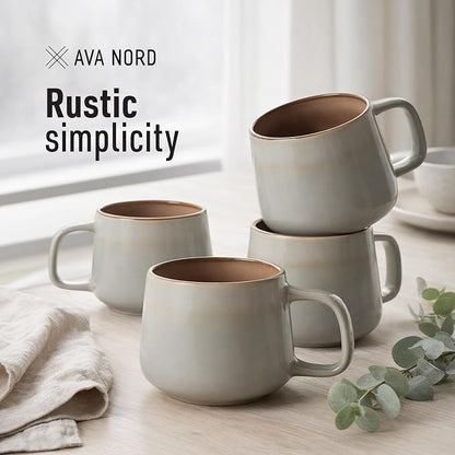 Ava Nord Stoneware Ceramic Coffee Mugs Set of 4 | 12 oz | Sage Ash | Lead-Free - Image 7