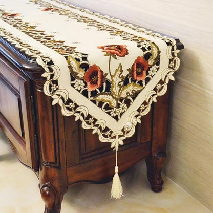 LeLehome 15" X 77" Rufous Flowers Embroidery Beige Table Runner, Floral Rose - Image 4