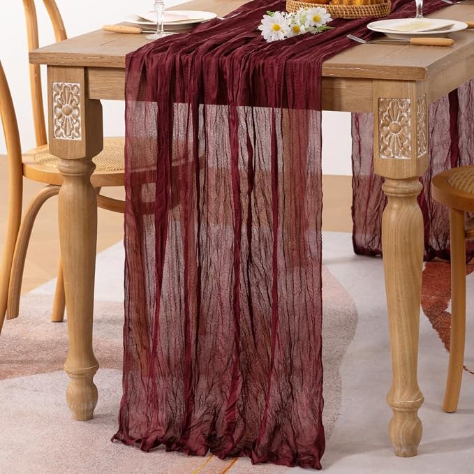 Burgundy Gauze Cheesecloth Table Runner 10ft Rustic Dinning Decor | Lightweight - Image 6