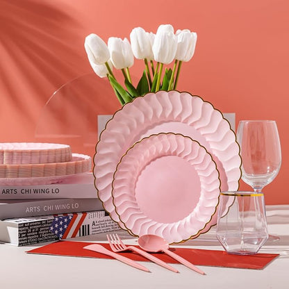 Lullaby 60PCS Pink Scalloped Plastic Plates - Image 6
