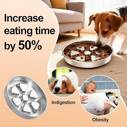 Kactoily Stainless Steel Slow Feeder Dog Bowl, 3 Cup Heavy Duty Slow Eating Bowl, Deep Maze & Non-Slip Base for Large & Medium Dogs, Dishwasher Safe