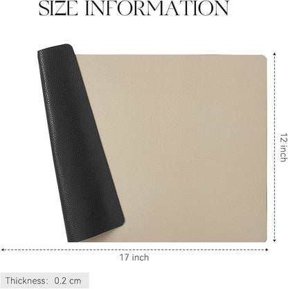 MOSAYT Vinyl Placemats Set of 8, Heat Resistant Place Mats 100% Waterproof Washable & Wipeable Faux Leather Reversible Table Mats for Kitchen Dining Party Indoor Outdoor, 12" x 17", Black/Khaki