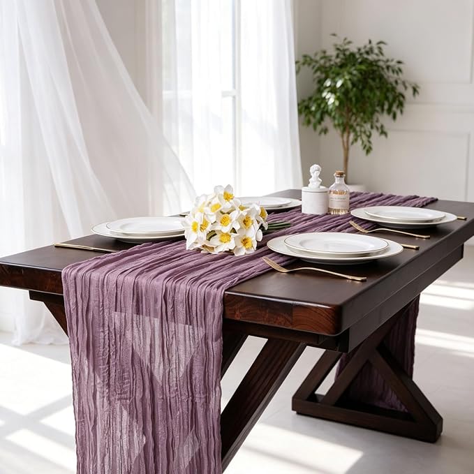 Purple Cheesecloth Table Runner 13.3FT Long Boho Gauze Sheer Fabric Table - Image 6