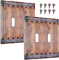 Decorative Light Switch Cover Rustic Farmhouse Barn Door Vintage Wood 2 Gang Wall Plate Double Toggle Switch Plate Receptacle Electrical Outlet Cover Switchplate for Bathroom Cabin（2 Pack）