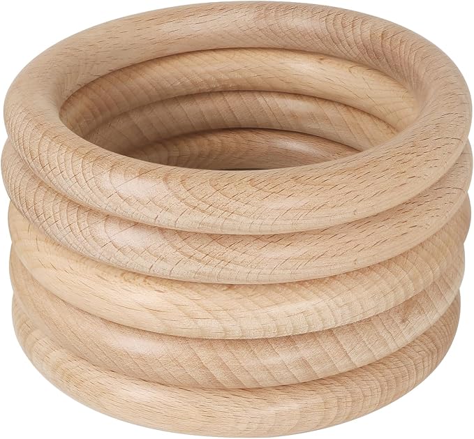 FoDau770 5pcs Natural Beech Wooden Rings, Unfinished Solid Wood Rings Heavy by FoDau770