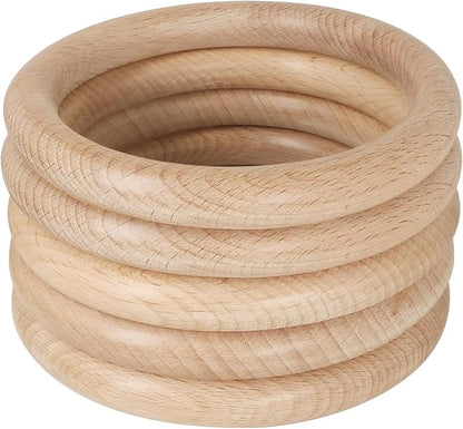 FoDau770 5pcs Natural Beech Wooden Rings, Unfinished Solid Wood Rings Heavy by FoDau770