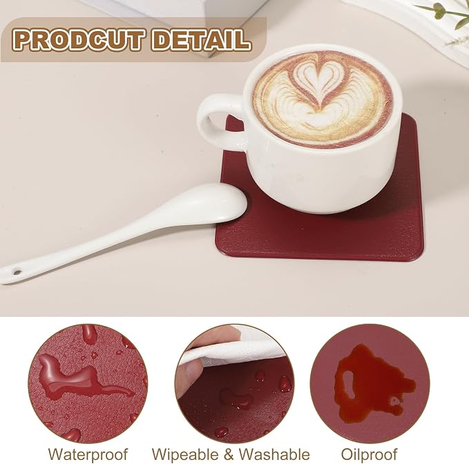 uxcell 6 Pcs Faux Leather Coasters, 3.9 x 3.9 Square Coasters - Image 3