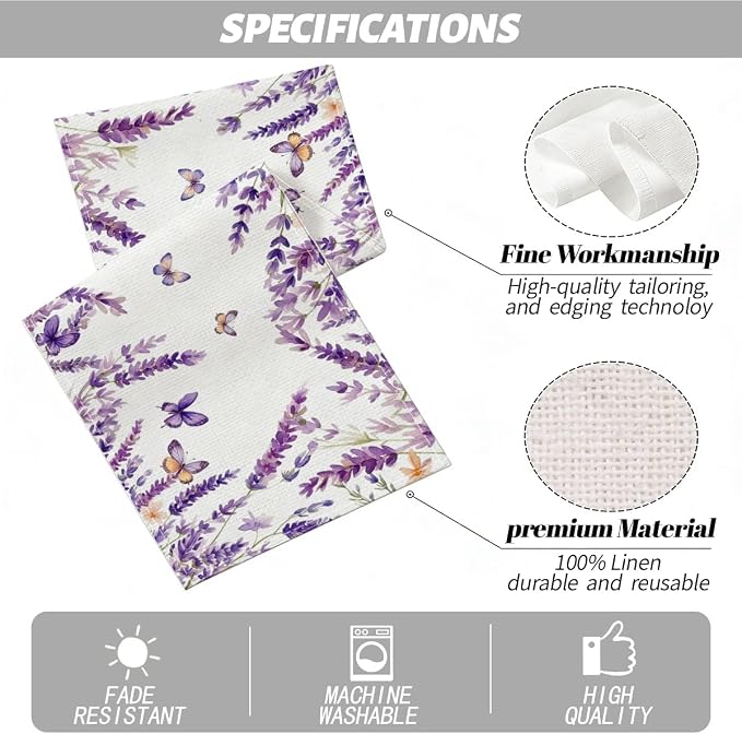 Purple Lavender Floral Butterflies Spring Table Runner, Gifts - Image 2