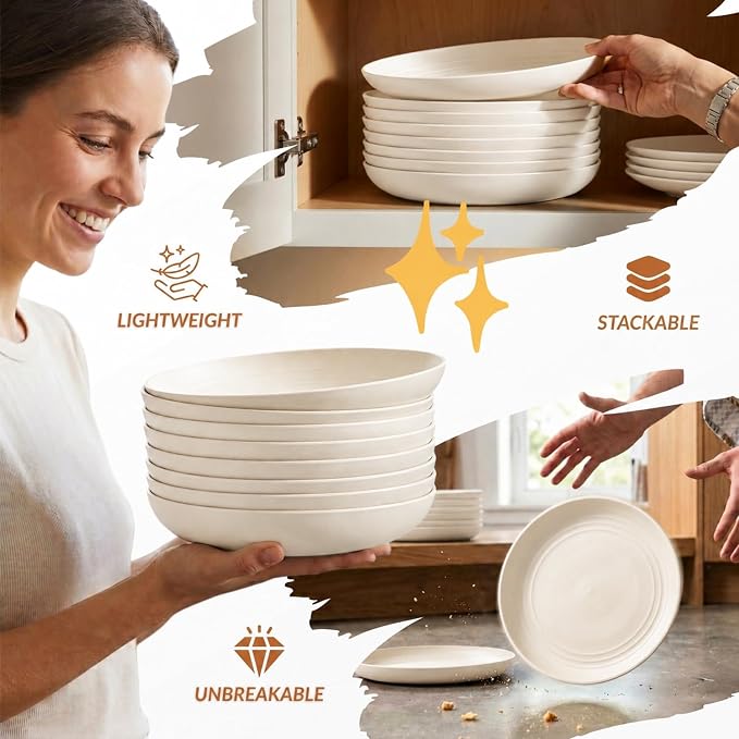 Wheat Straw Dinner Plates Set of 8, Unbreakable, Dishwasher & Microwave Safe - Image 5