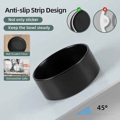 Ceramic Raised Dog and Cat Bowl Set, 2 Heights Elevated Stand, Food and Water Bowl for Small Breed Dogs, Cats, Kitty, Weighted Dog Dishes, Pet Bowls(5.1'',13.5oz, Black)