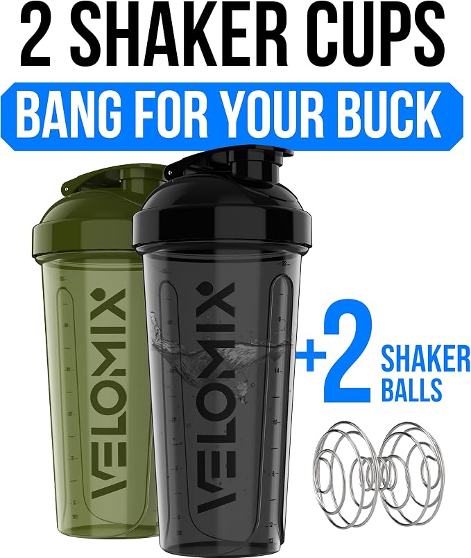 VELOMIX 2 Pack 28oz Protein Shaker Bottle - Image 2