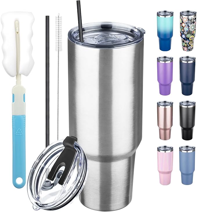 40 oz Tumbler with Lids and Straws, Stainless Steel Insulated Coffee Tumbler by GUDEMAO