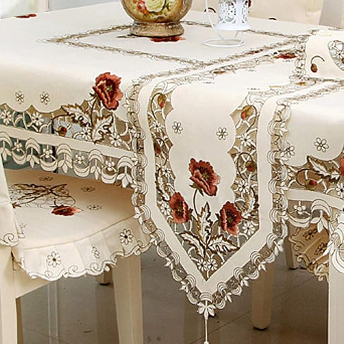 LeLehome Classic Flowers Embroidered Lace Table Runner 15" X 69" Long Satin - Image 4