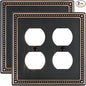 2-Pack Double Duplex Outlet Cover, Aged Bronze Metal Switch Plates and Outlet Covers, Pearls Decorative Wall Plates for Electrical Outlets, 2 Gang Receptacle Cover, Corrosion Resistant
