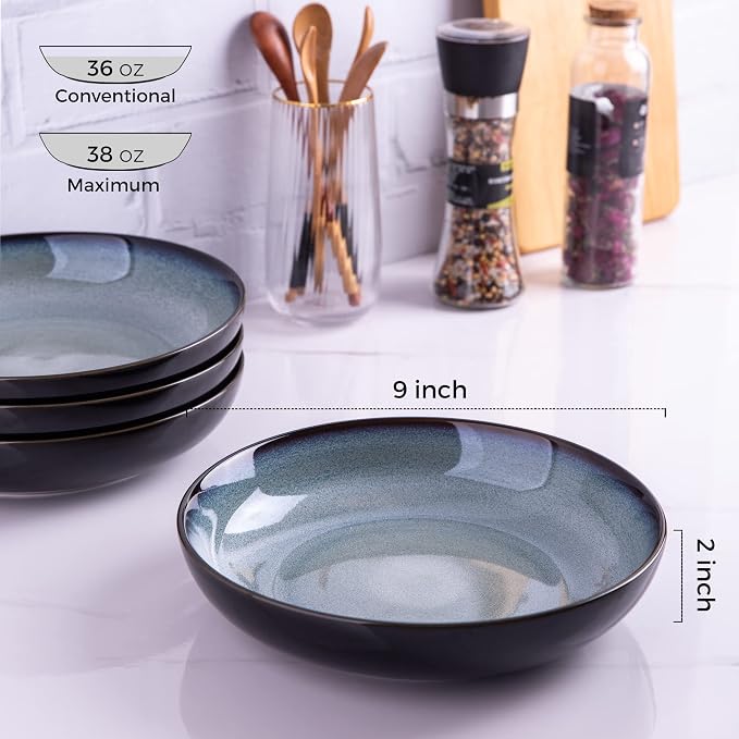 LERATIO 9.0" Ceramic Pasta Bowls Set of 6, 38oz Large Stoneware Bowls Set | - Image 2