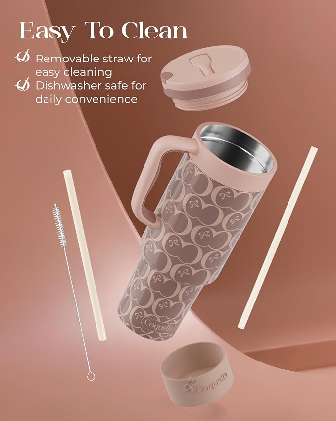 40 oz Insulated Tumbler with Handle and Push-Button Straw Lid, Stainless Steel - Image 6