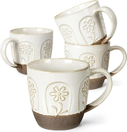 Artena Ceramic Coffee Mugs Set of 4, 16oz Embossed Large Latte Mugs Coffee Cups by Artena