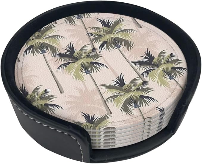 6 Pcs Palm Tree Tropical Plant Silhouette Leather Coasters - Image 2