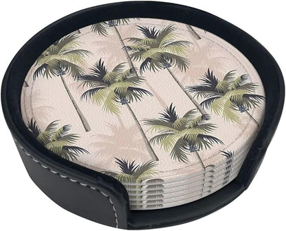 6 Pcs Palm Tree Tropical Plant Silhouette Leather Coasters - Image 2