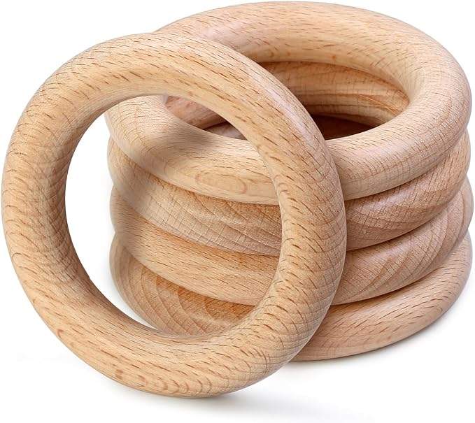 FoDau770 5pcs Natural Beech Wooden Rings, Unfinished Solid Wood Rings Heavy by FoDau770