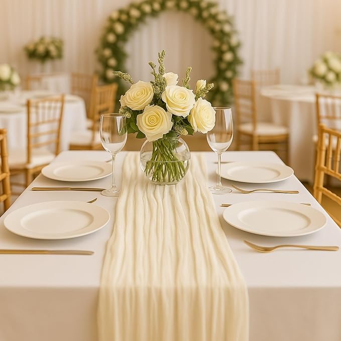 10FT Beige Cheesecloth Table Runner 120 Inch Rustic Boho Gauze Cheese Cloth by HQ-SITE