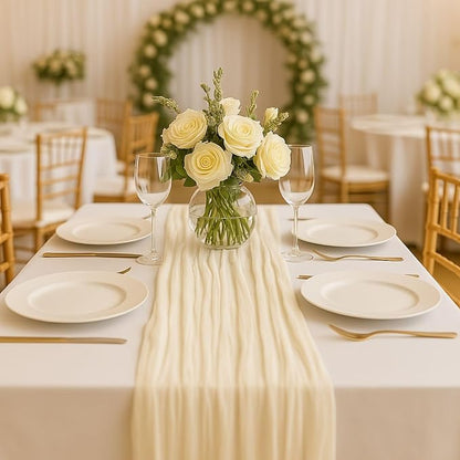 3 Pack Beige 10FT Cheesecloth Table Runner –120 Inch Soft Gauze Boho Table by HQ-SITE