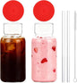Glass Cup with Silicone Lid and Straw, 17 Oz Drinking Glasses Water Bottle Vintage Glassware for Iced Coffee, Juice, Cocktails, Whisky Tumbler for Gift 2 Pack