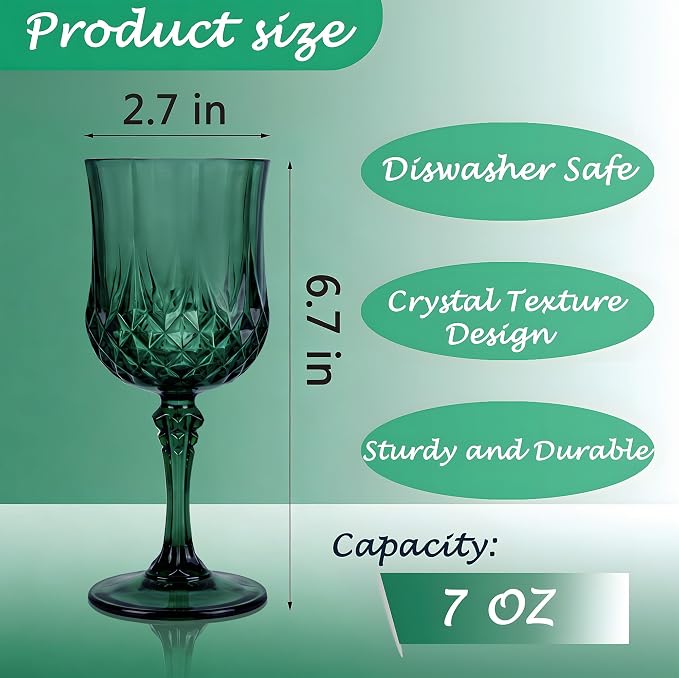 12Pack Plastic Wine Glasses, 7oz Vintage Goblets - Image 2